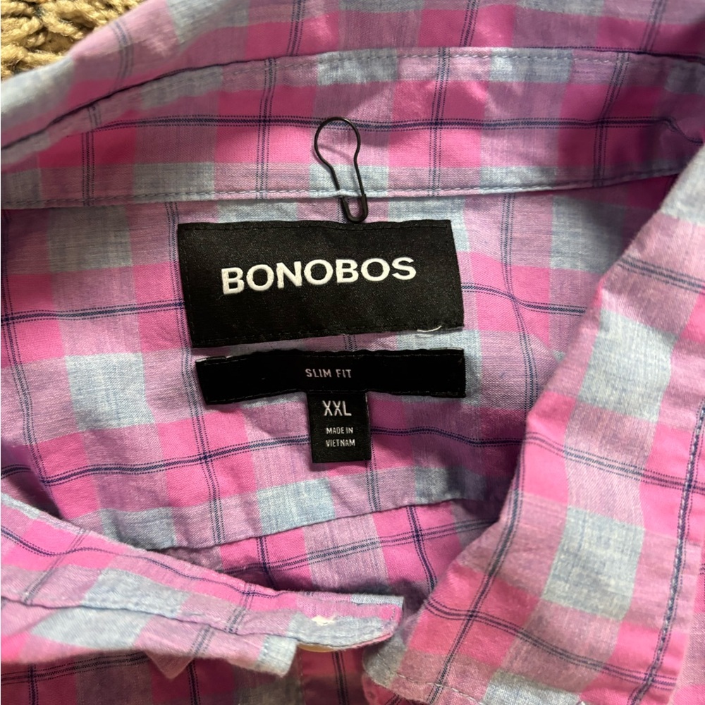 Bonobos Men's Pink and Blue Checkered Shirt